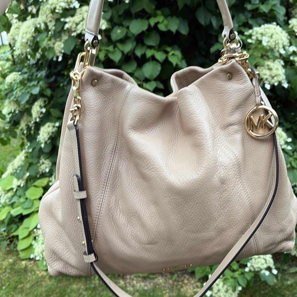 Michael Kors Blush Leather Shoulder Bag with Gold Accents